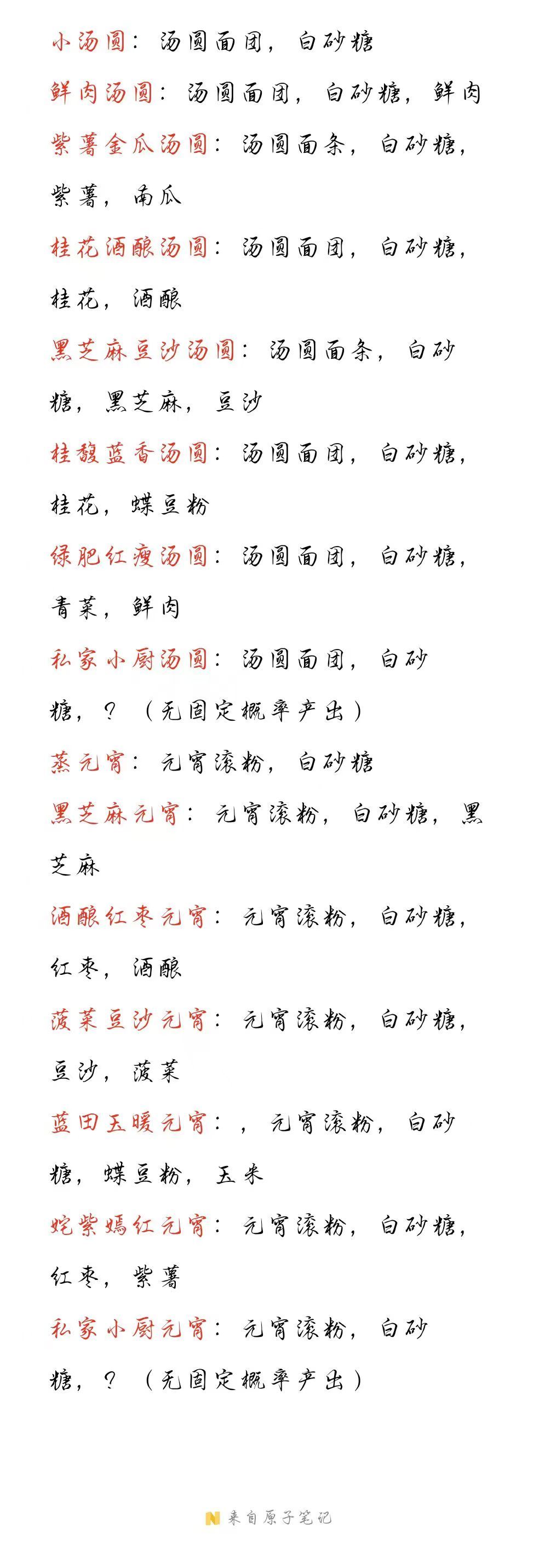 元宵节汤圆配方表截图