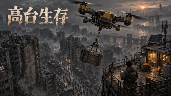 末日丧尸生存游戏,主角独守高台,靠无人机获取物资截图