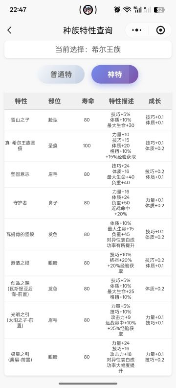 特性比较：属性值与属性成长换算