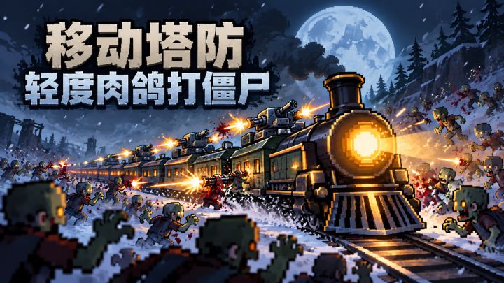 像素风肉鸽策略塔防游戏,移动列车打僵尸,简单上手,好玩不烧脑截图