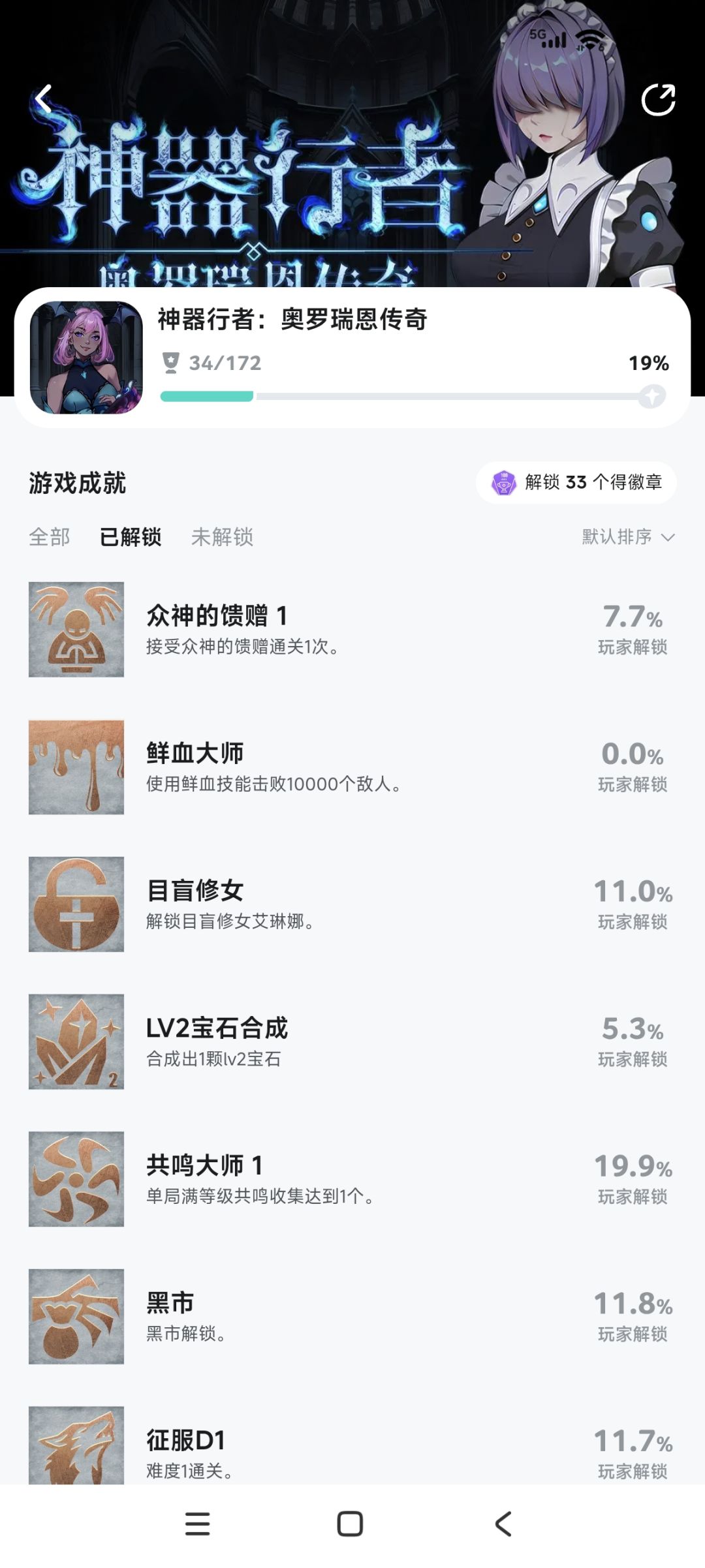 仅有百分之0.0的玩家解锁 1