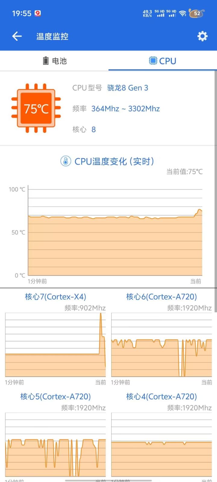 骁龙8Gen3直接烫到75度截图