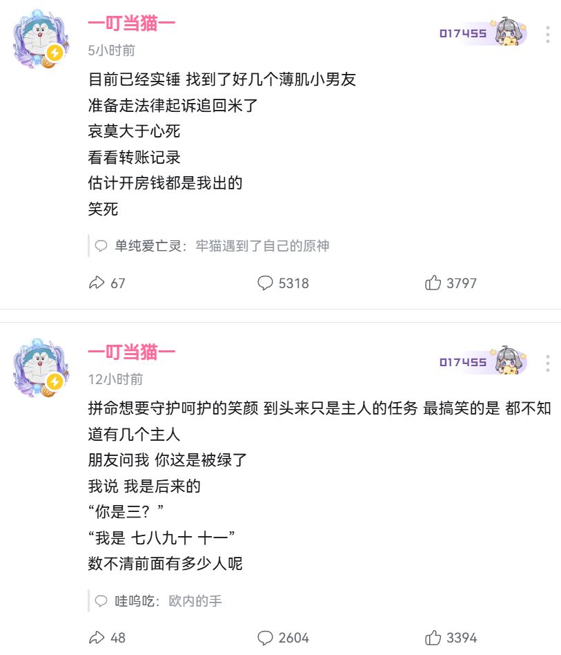 知名游戏up叮当猫感情被骗!被称胖猫第二 1