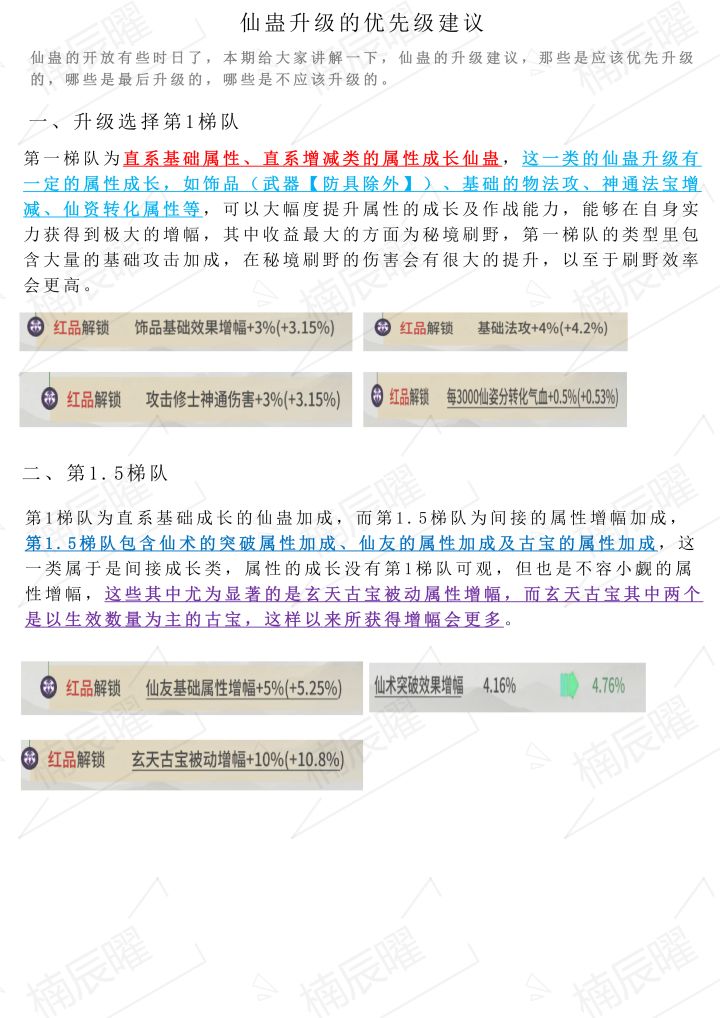 仙蛊升级的优先级建议截图