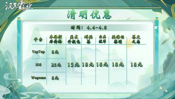 《汉末霸业》清明假期各平台优惠！
