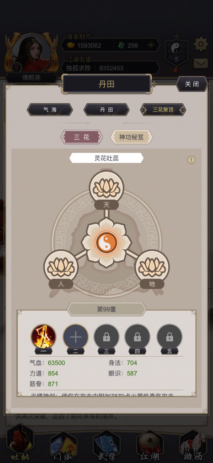 第二个神功，根据要求要不同属性的，那如果我装雪魄神刀可以么？还是只能装备寒玉神功。截图