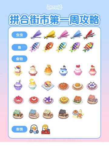 拼合街市【第一周】攻略 虫 鱼 食物 表情