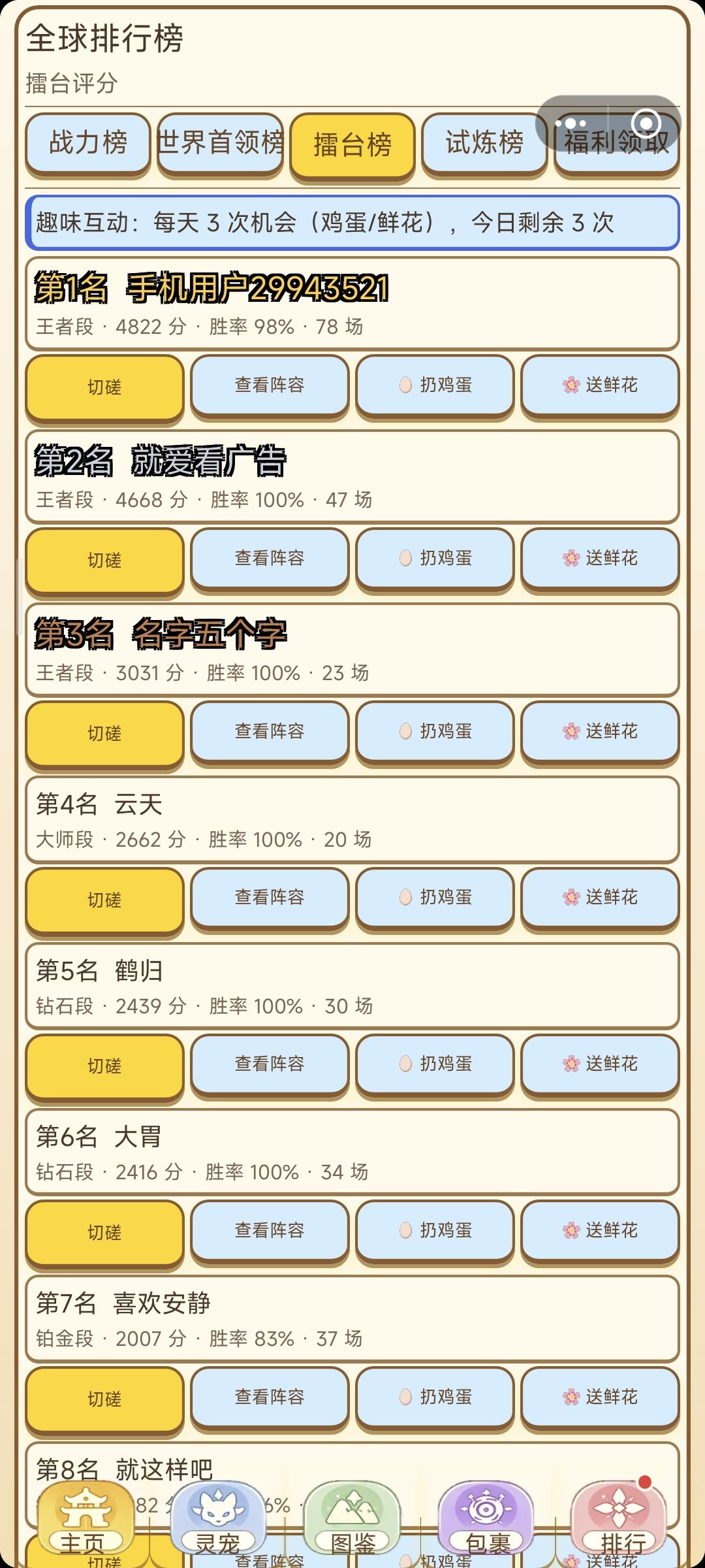 这排行榜不重置吗? 1
