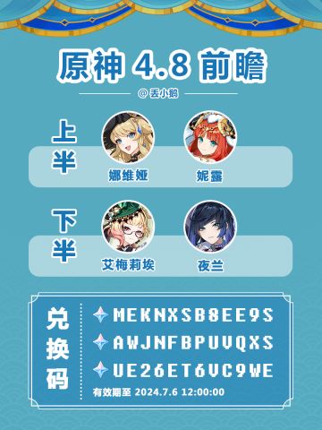 【原神4.8】前瞻兑换码