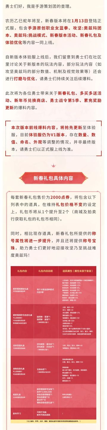 【版本前线】新春礼包、多买多送等内容爆料