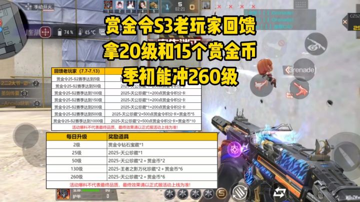 赏金令S3老玩家回馈拿20级和15个赏金币,季初能冲260级截图