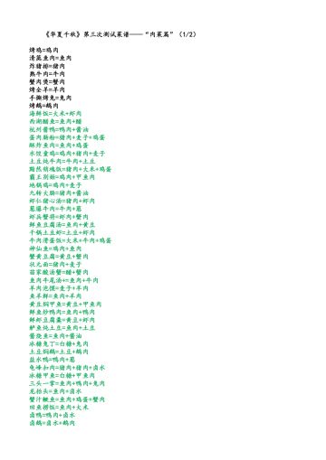 《华夏千秋》第三次测试菜谱“肉菜篇”1/2