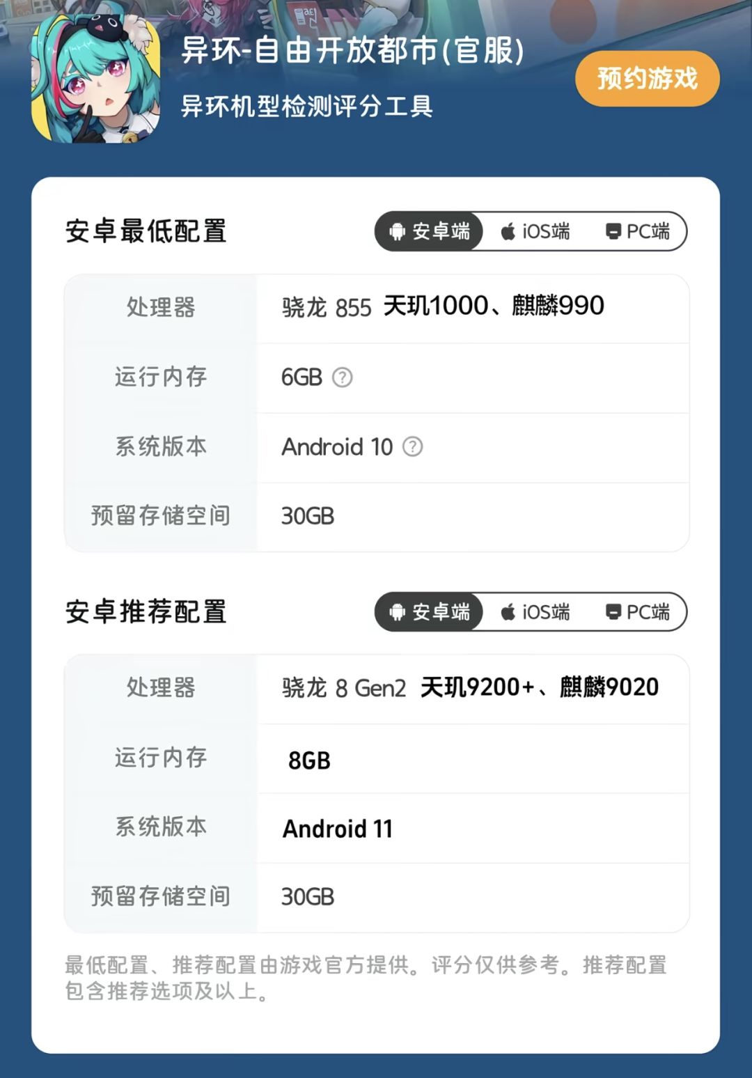 【异环三端最低配置以及推荐配置】 1