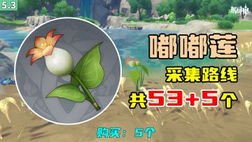 【原神】嘟嘟莲采集路线（53+5个），购买：5个