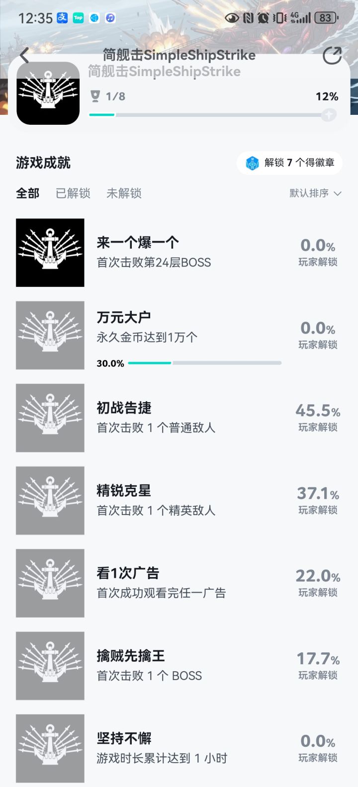 成就记录不明确。我都通关好几次了，还是只有第1个成就解锁。截图