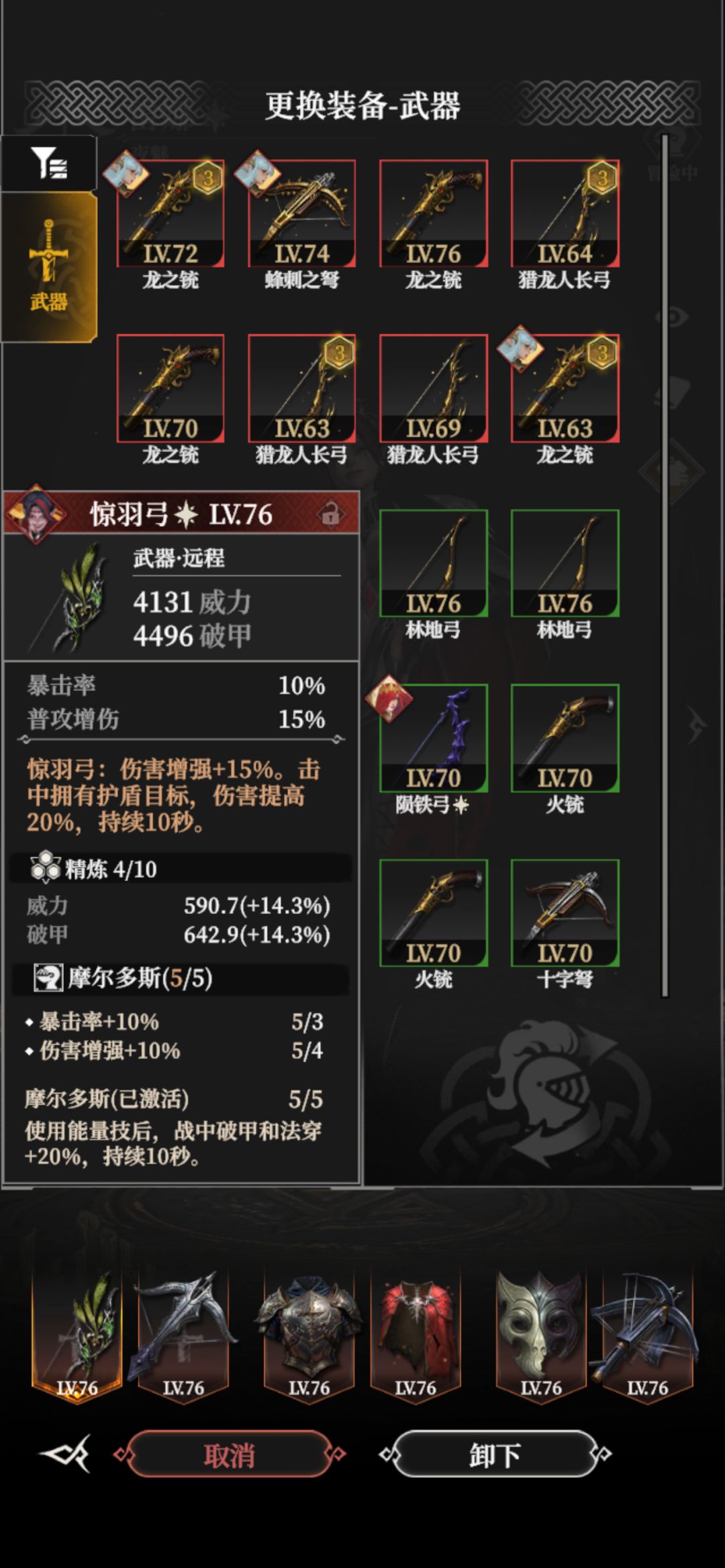 雷娜5件氪金装,1件唯一红装. 1