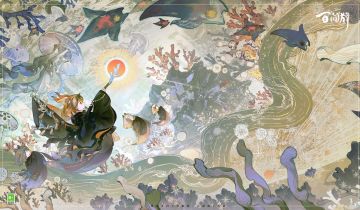 #蜃气楼画廊#
〓「灵海蝶•海心落」〓
无色海灵汇聚起少女纤柔的模样，
追逐记忆中耀眼的光芒。
温柔的约定一遍遍在她耳边回响，
手中晶莹的珊瑚枝仍待赠与友人。
潮汐为引，少女踏上归家的漫漫路途。
————————————