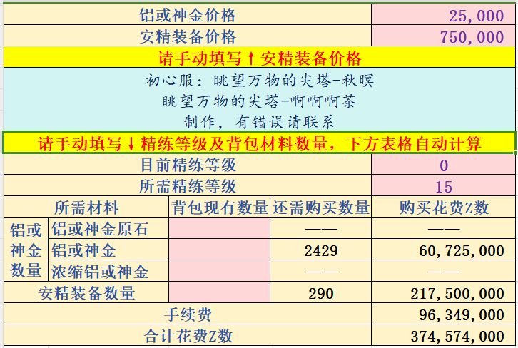 安精装备计算器Excel版 2