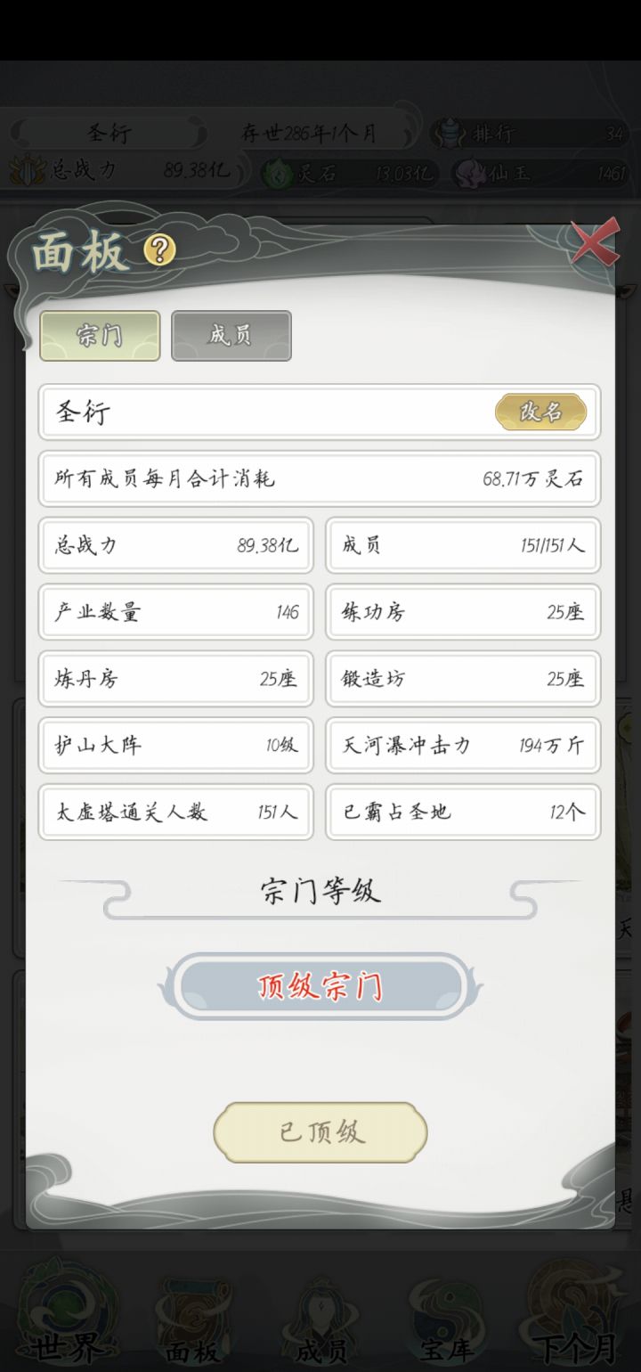 总战力玩到89亿
全员斗圣十段,10星体质,1等大道,红色天骄
太虚塔全员通关
最低职位荣耀弟子
75对道侣
只有一个全红天赋的
就这样吧#游戏讨论截图