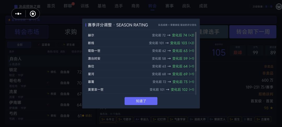 比赛打完后出现的赛季评分调整展示无法关闭 2