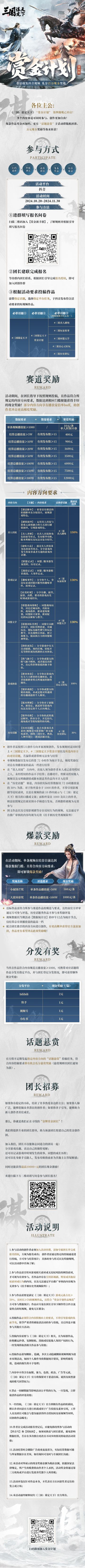 【赏金计划】第四期现已开启！带话题发抖音，瓜分百万奖金！
各位主公~《三国：谋定天下》“赏金计划” 第四期现已开启，多个内容赛道可同时参与，创作更自由。爆款奖金再加码，更有“话题悬赏” 随机掉落，百万现金奖池瓜分进行中，万元现金奖励等你来斩获~
详细活动信息可见下方长图！
