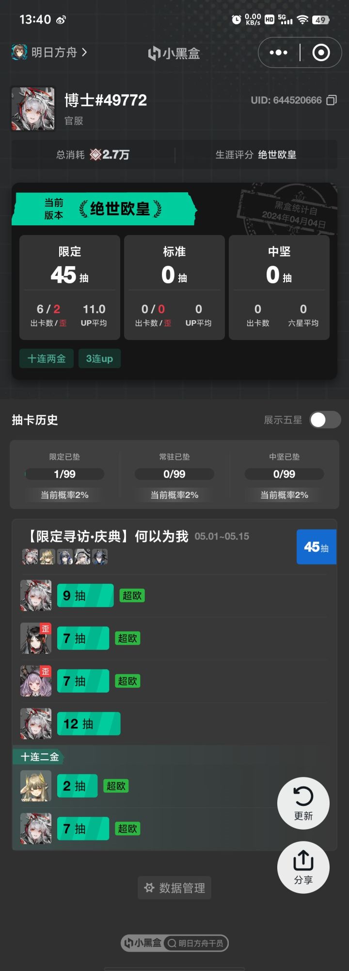 绝世欧皇，有些不好意思截图