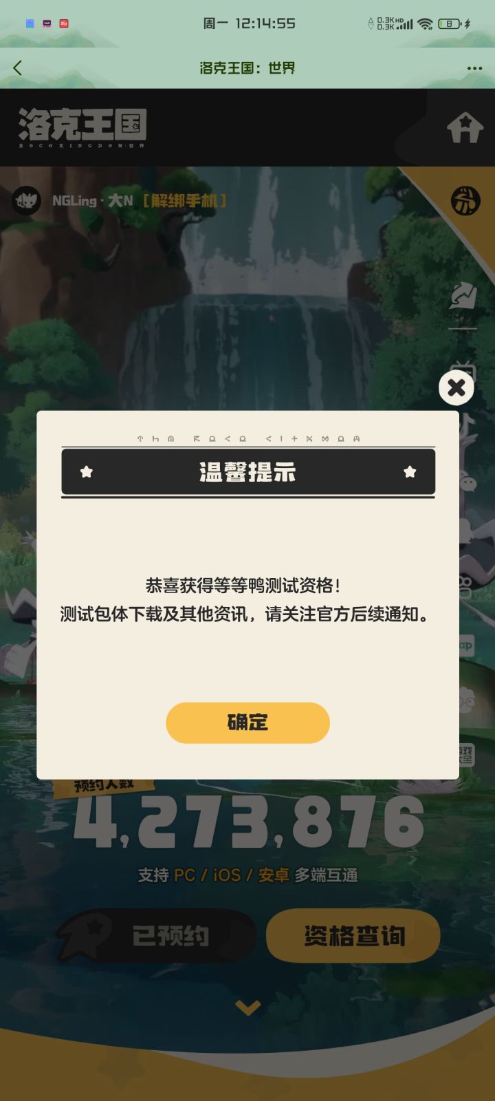 【好耶！二测我来啦！】截图