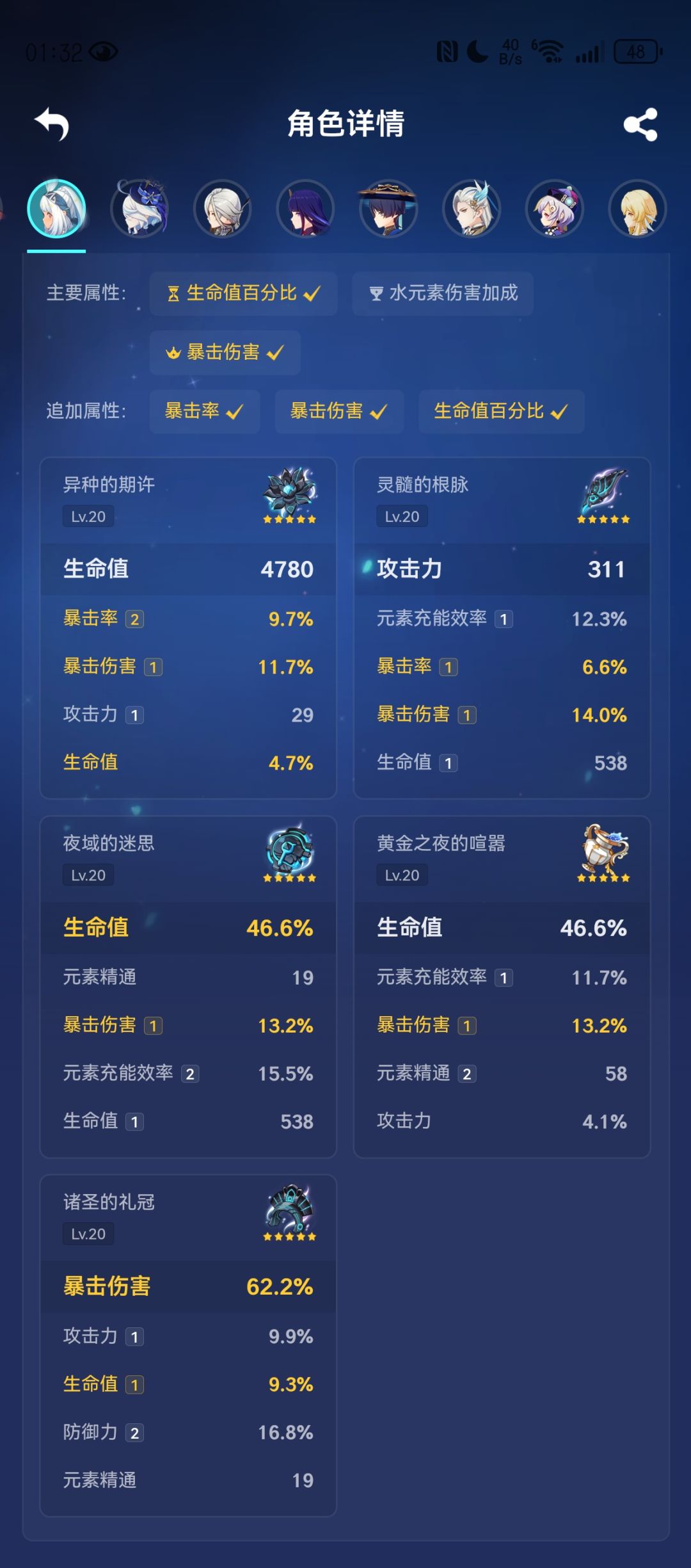 今天开始刷的新圣遗物，随便凑了一下 3
