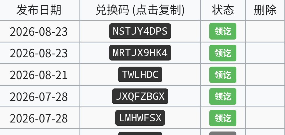 新的兑换码 1
