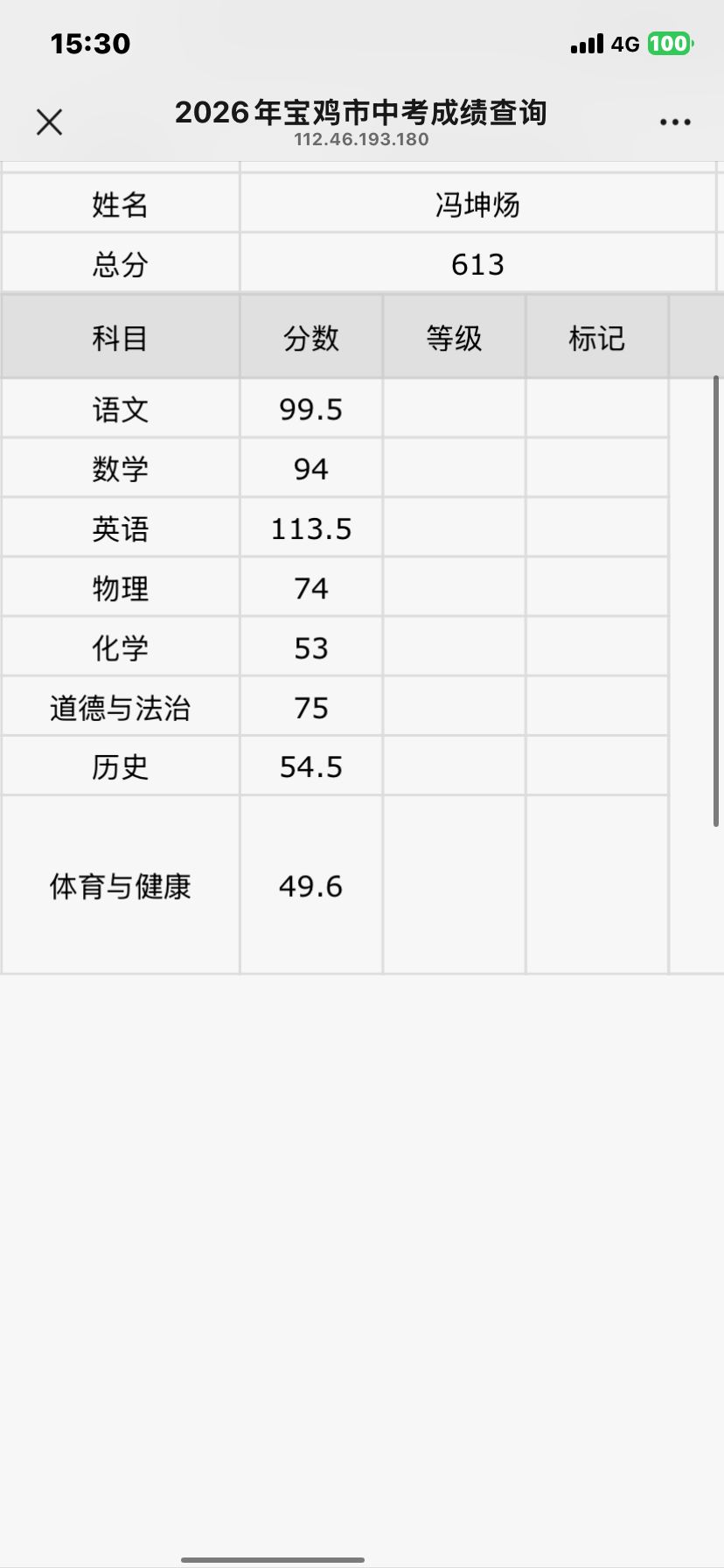 老己你考了613! 1