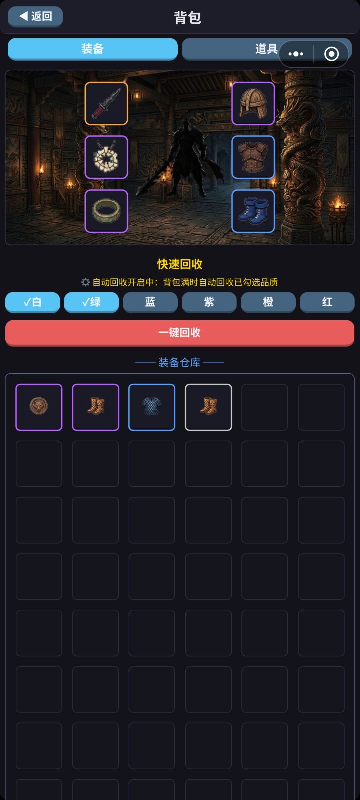 背包里的两件紫色装备无法装备！截图