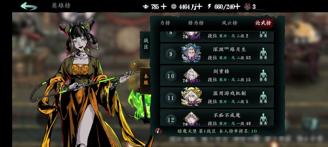 今晚论剑初赛只能打到戊二了，继续加油 4
