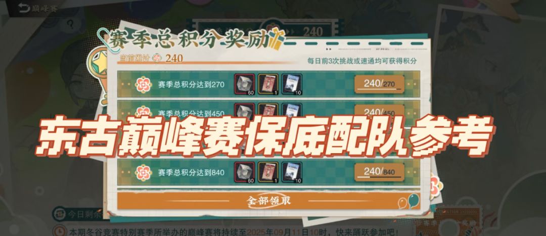 东古巅峰赛保底配队参考截图