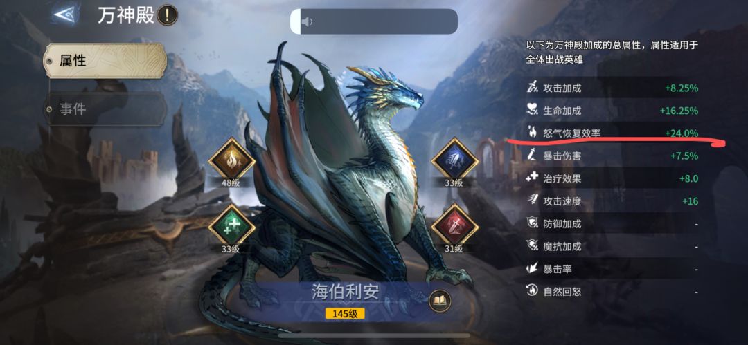 今天测属性中发现,万神殿属性未实装 1