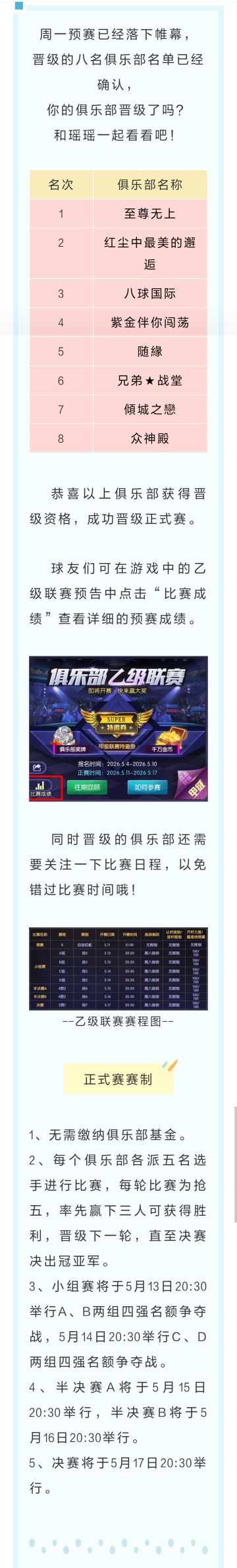 第26届乙级联赛预赛晋级名单公布