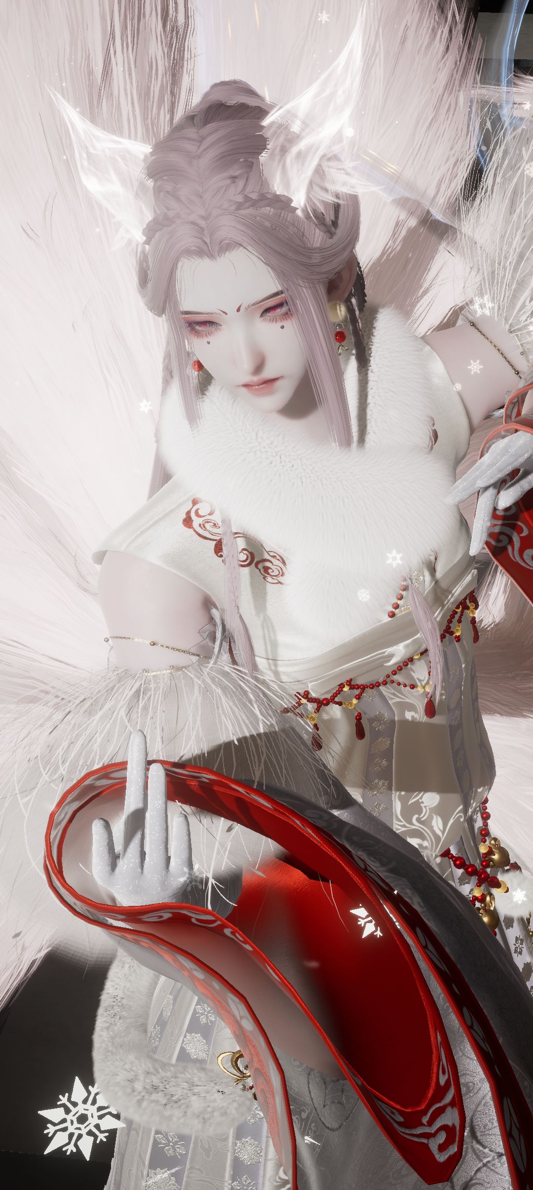 雪覆千峰鸟兽稀,银狐轻踏似云飞。 1
