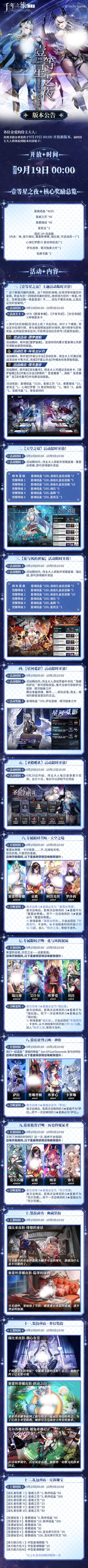 《壹等星之夜》版本公告