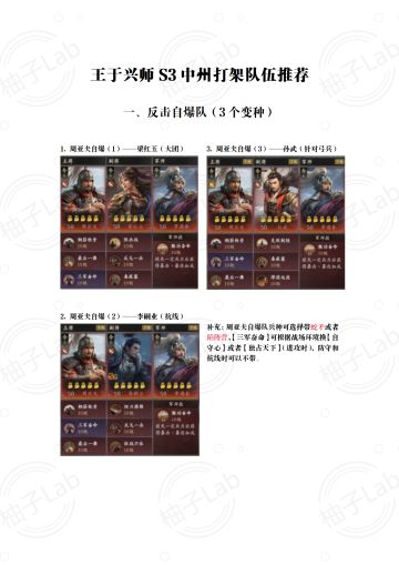 【一图流】王于兴师S3赛季中州打架队伍推荐