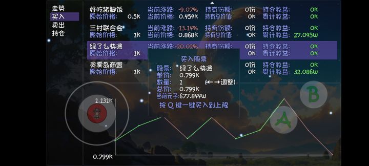如图，手机端有这个一键买入卖出吗。炒股是很爽，但是现在加满一次要长按一分多钟[表情_捂脸哭]截图