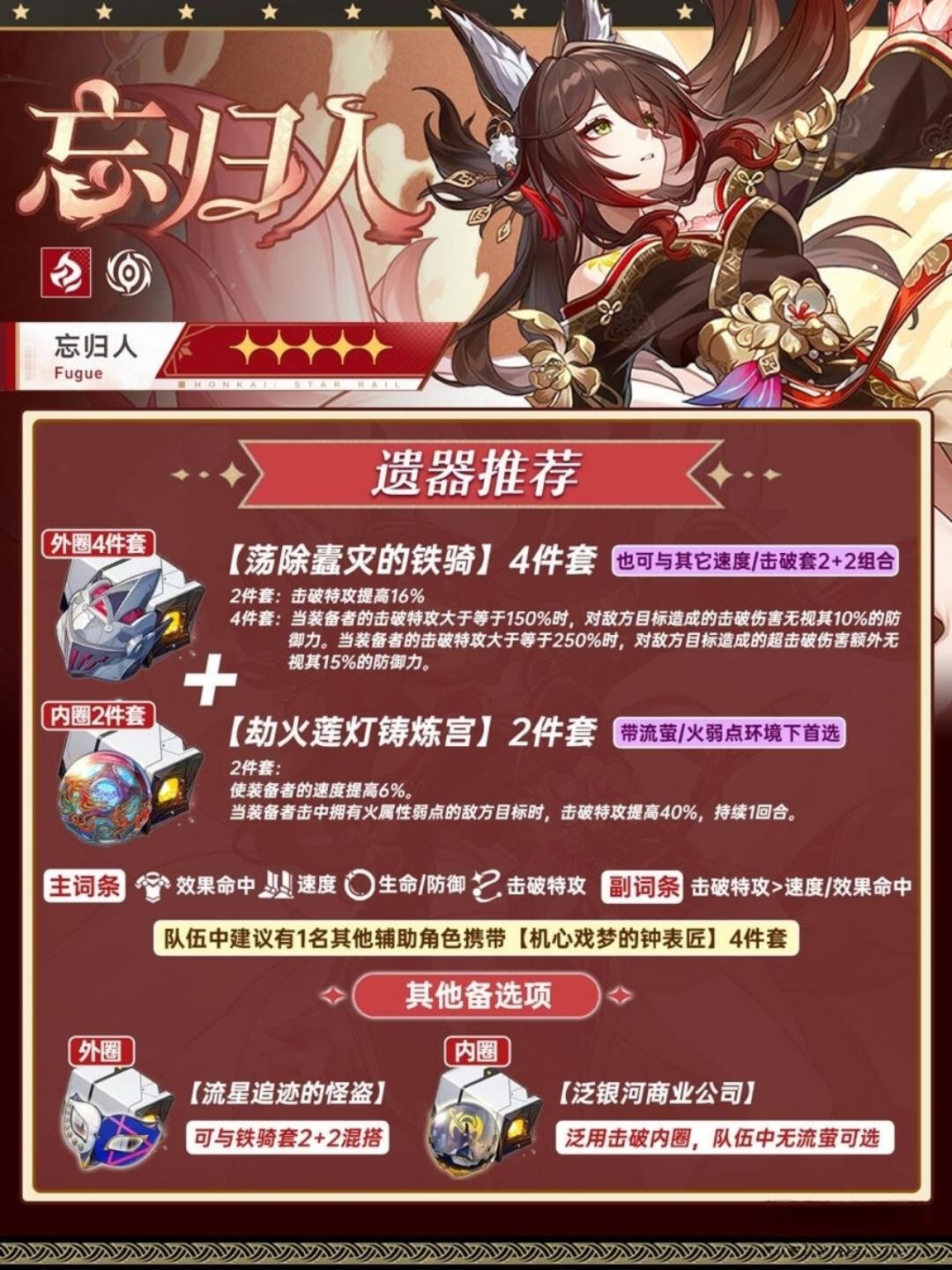 【V2.7攻略】忘归人攻略遗器光锥/配队/星魂截图