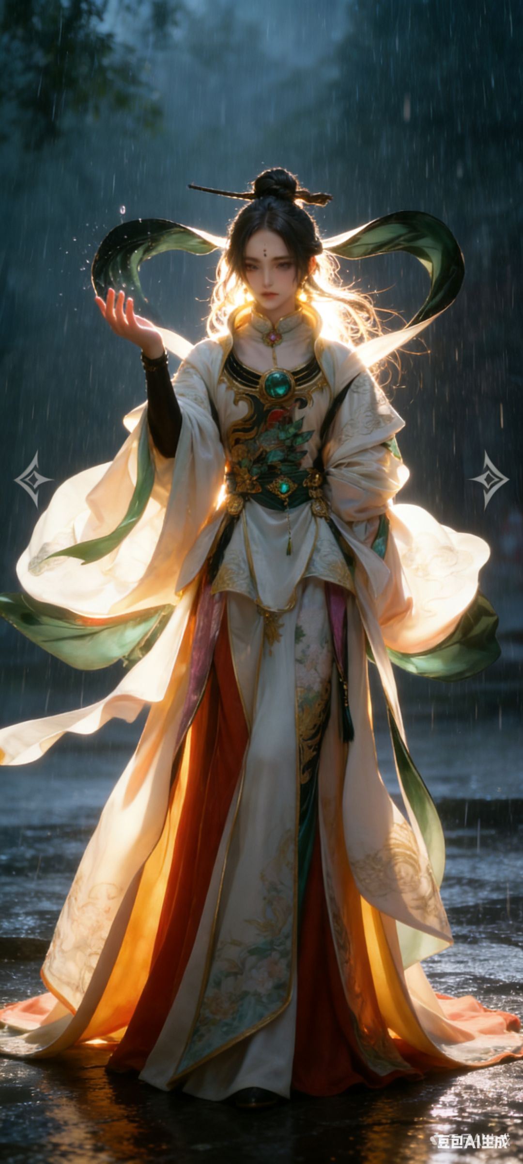 雨幕逆光映青丝,汉服佳人立檐下 2