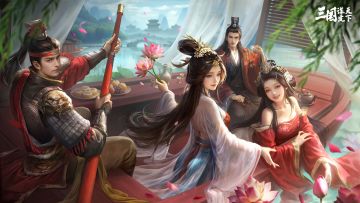 壁纸放送 | 夏日壁纸特辑：东吴神仙眷侣同舟渡，双双结伴泛游碧湖
各位主公们好，今天为大家带来【壁纸放送】第三十三期！今天的主人公是三国时期两对著名神仙眷侣-「孙策&大乔」和「周瑜&小乔」。
盛夏已至，风光正好，神仙眷侣结伴泛舟游湖，采荷赏景令人艳羡。
夏日湖光映碧空，兰舟轻泛菱荷中。
东吴眷侣相伴游，水光潋滟醉人心。
▼点击下图并长按保存精美壁纸！