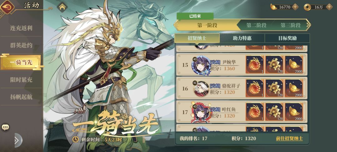 昨晚10点逐鹿5区一骑当先第一阶段奖励没发 1