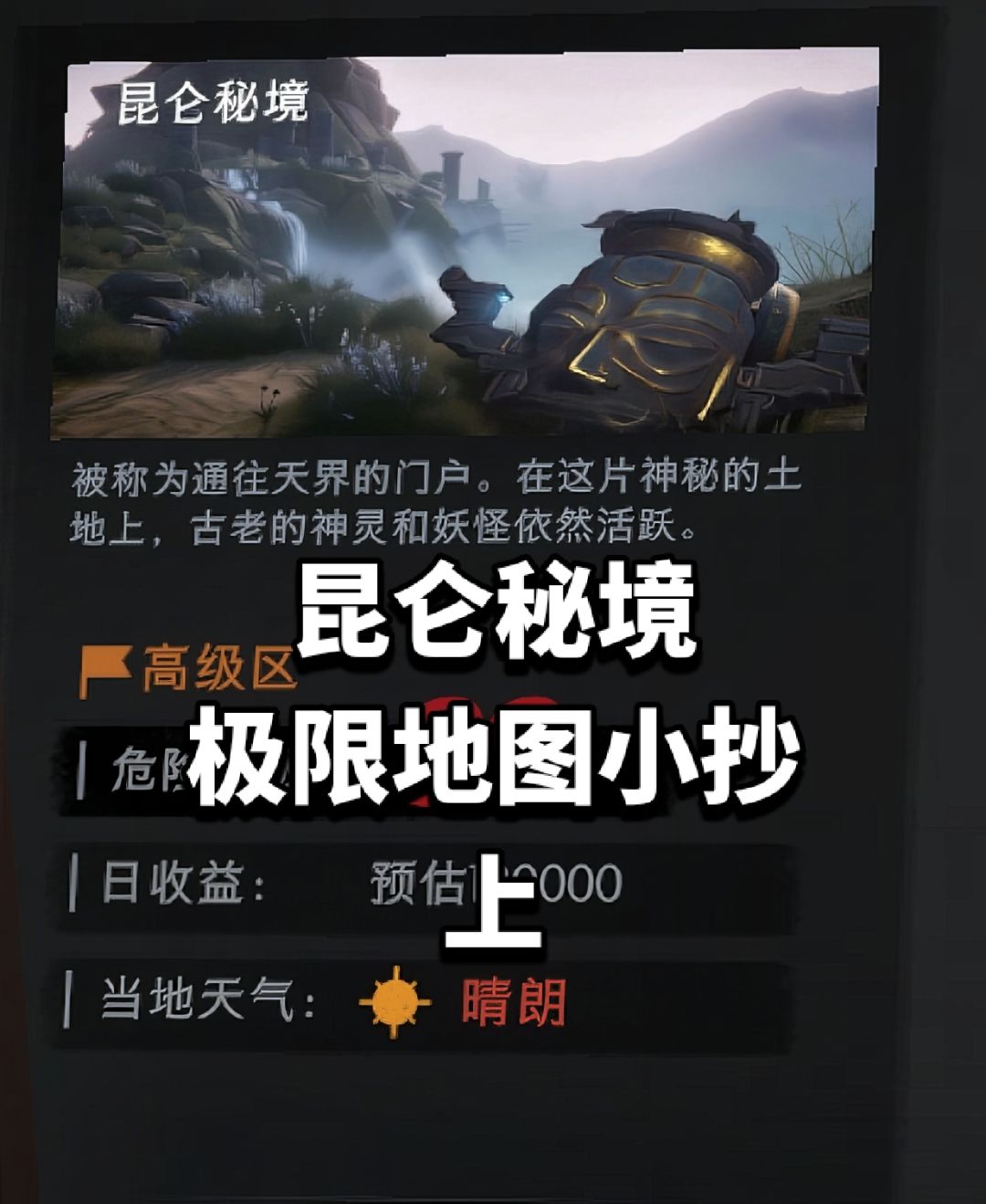 昆仑秘境极限地图小抄，上↑。截图