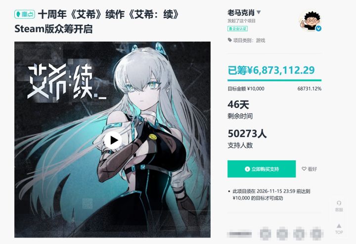 国产《艾希续》众筹一日破600万,还在上升截图