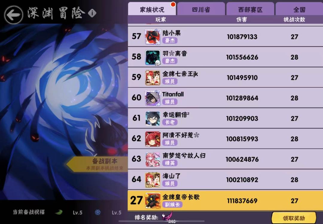 三区首次突破深渊70层 2