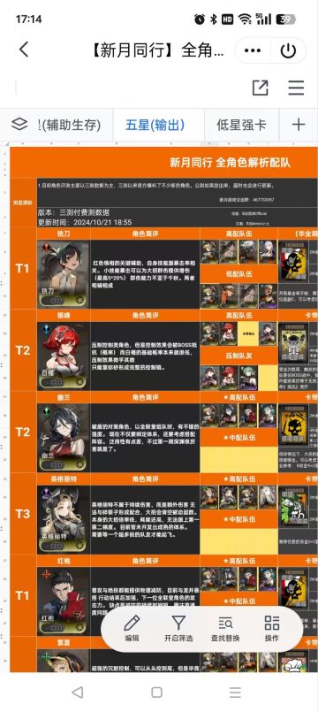 全六星角色阵容搭配！新手开荒工具！