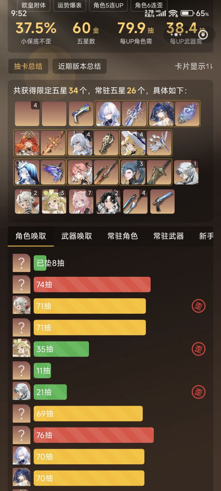 500抽，8w石头 4+1。 歪3次吐了截图