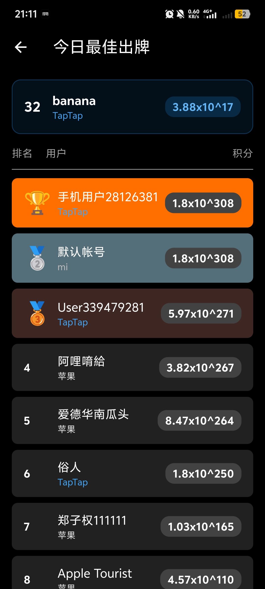 我打出的分数为什么排名不是我的账号名? 1