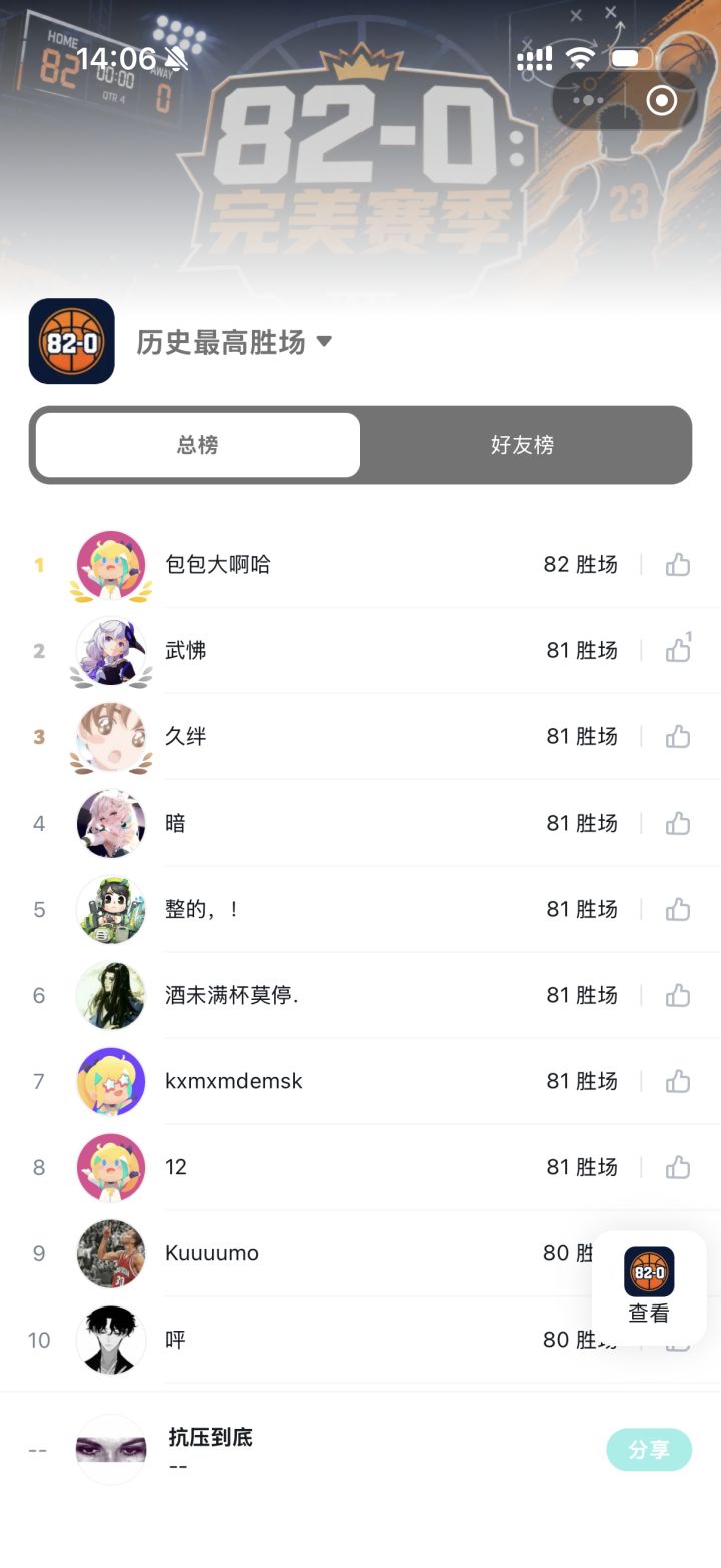 终于有人完成82胜了截图